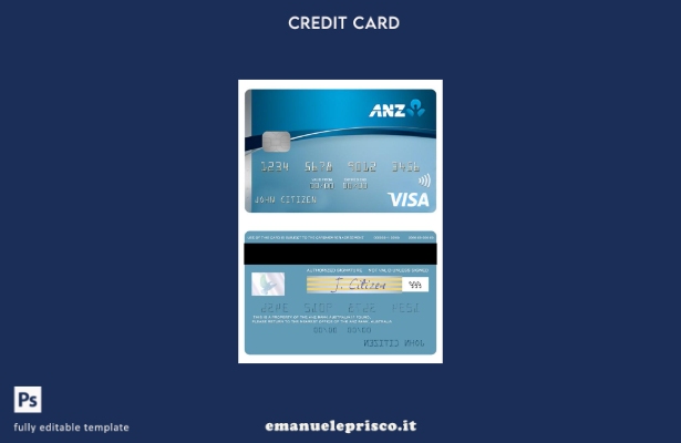 modello di carta visto di credito Australia ANZ a tasso basso verificato in stil